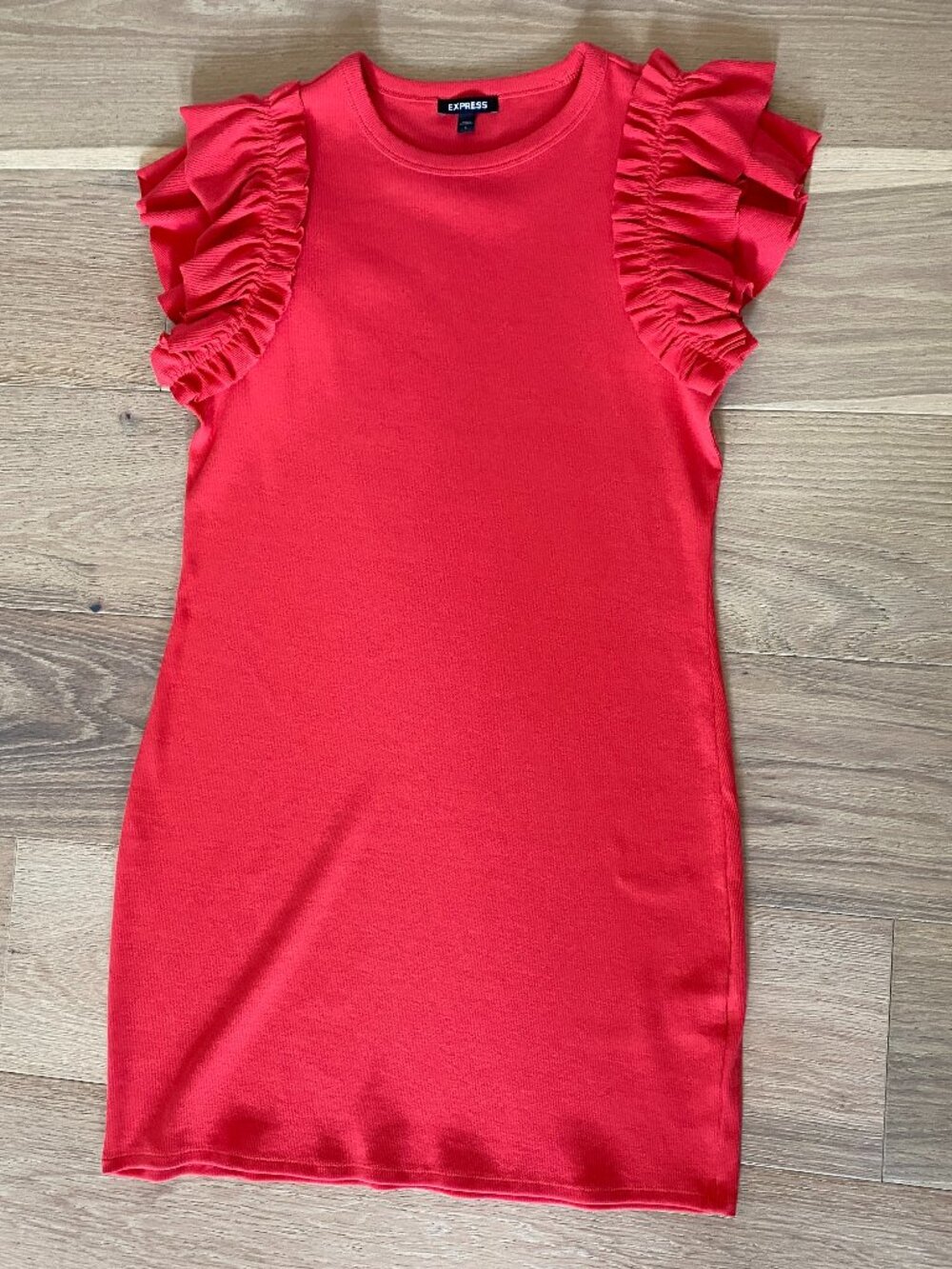 Express Red Ribbed Dress w Shoulder Detailing Size L